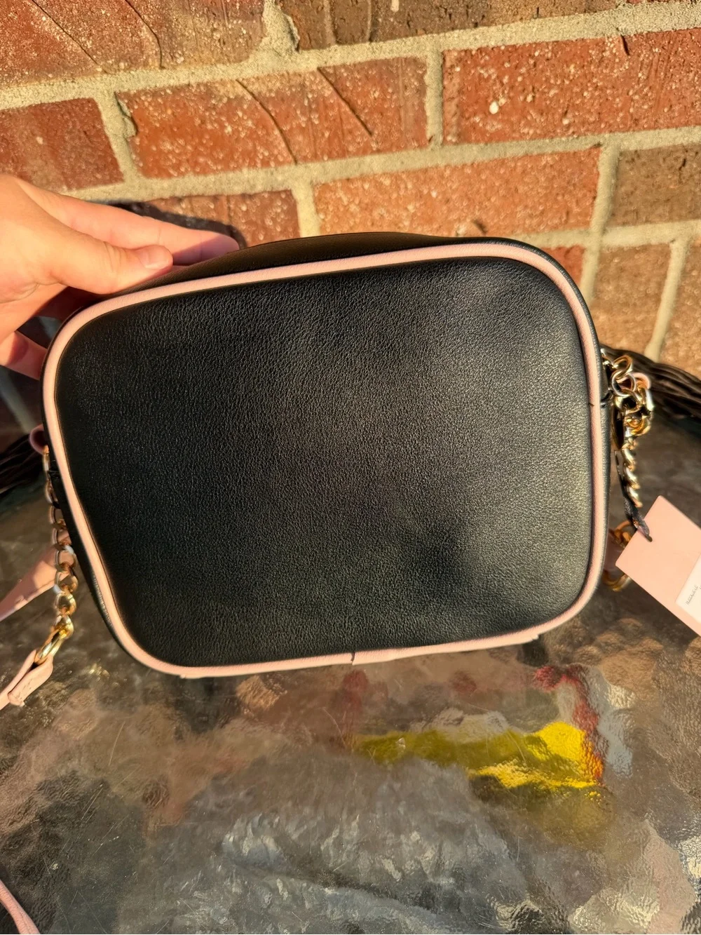 Juicy Couture Black & Pink Embroidered Heritage Crossbody Bag